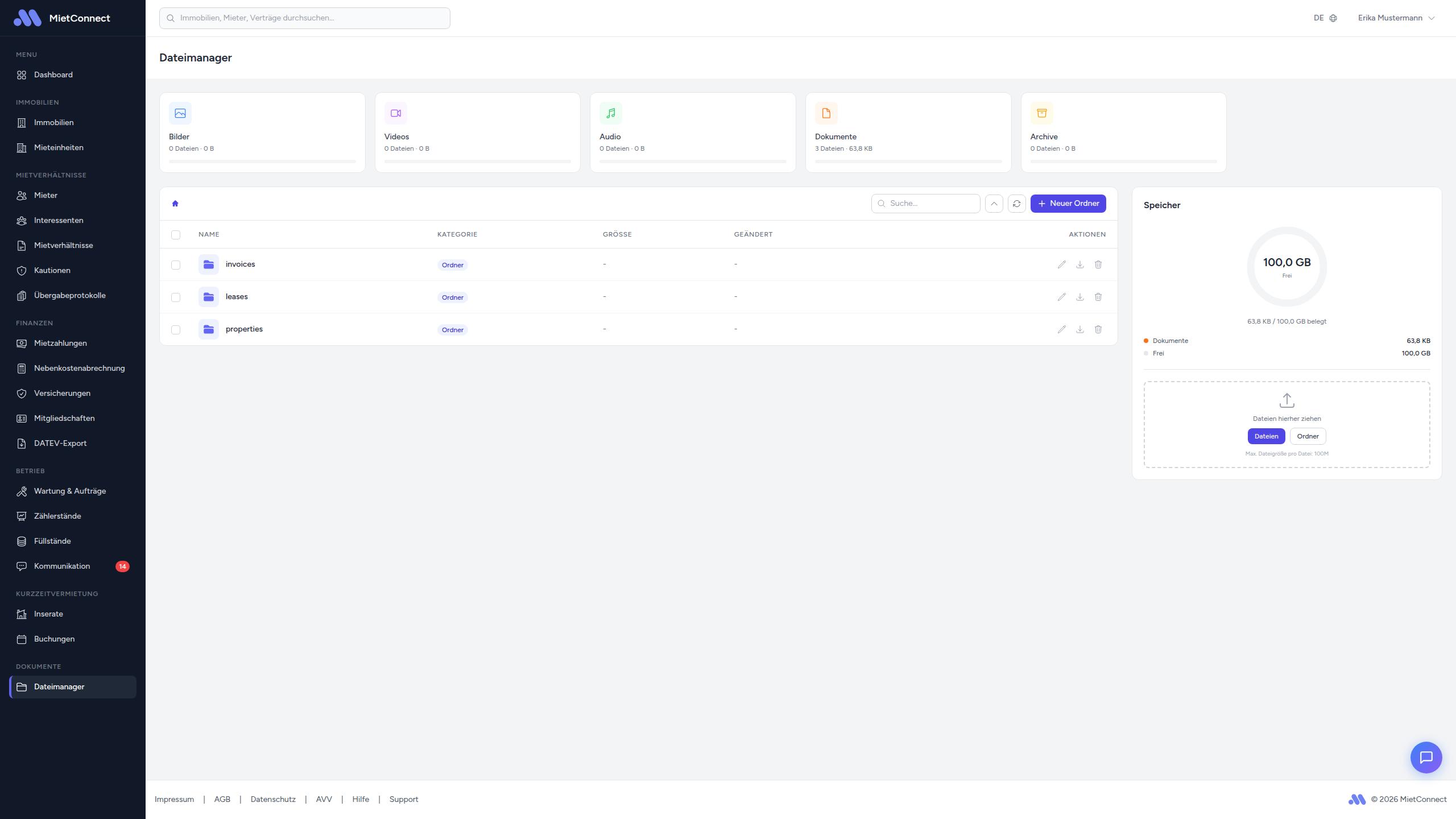 Dateimanager mit Ordner-Navigation und Dateiliste