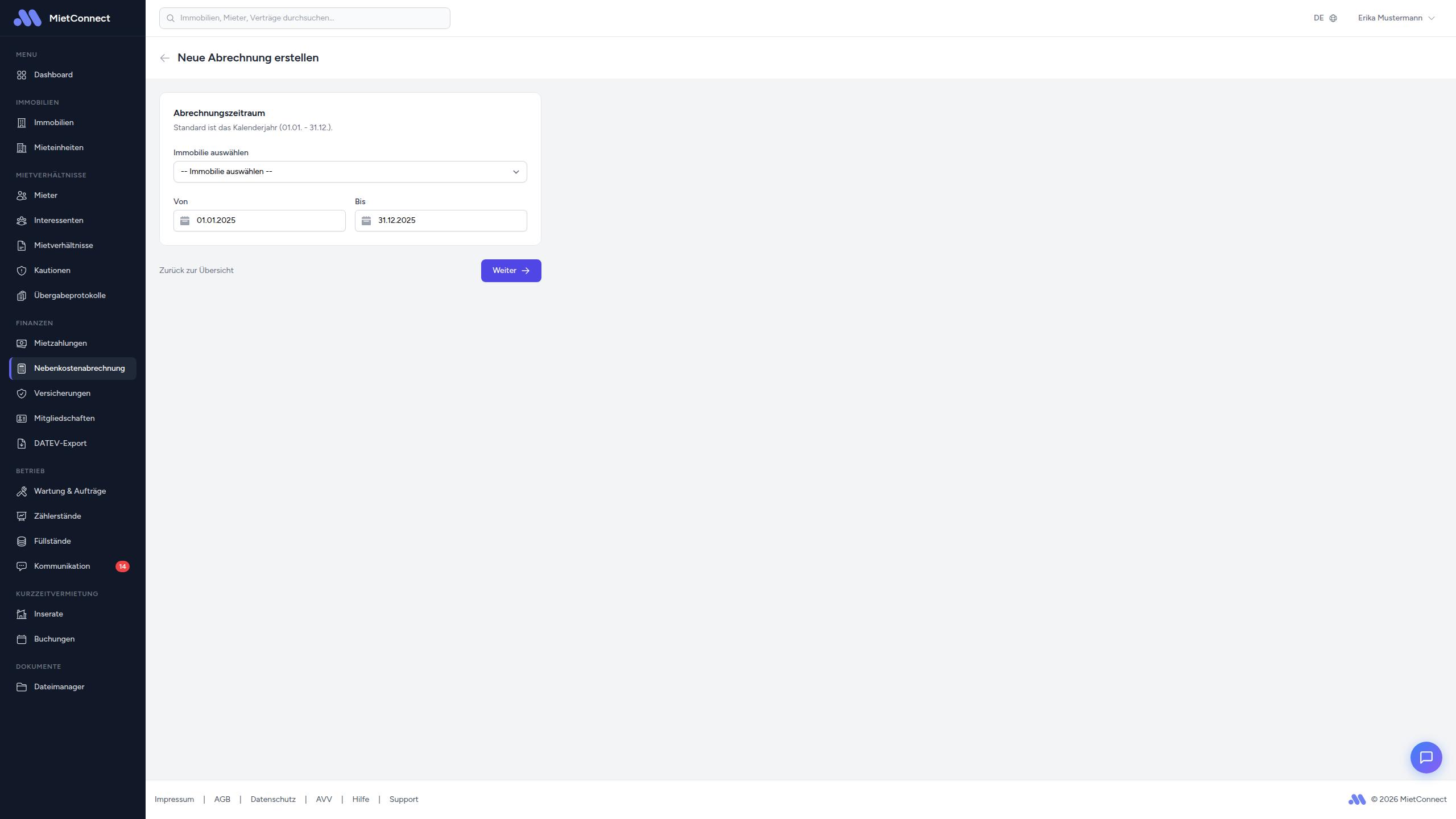 Nebenkostenabrechnung Wizard