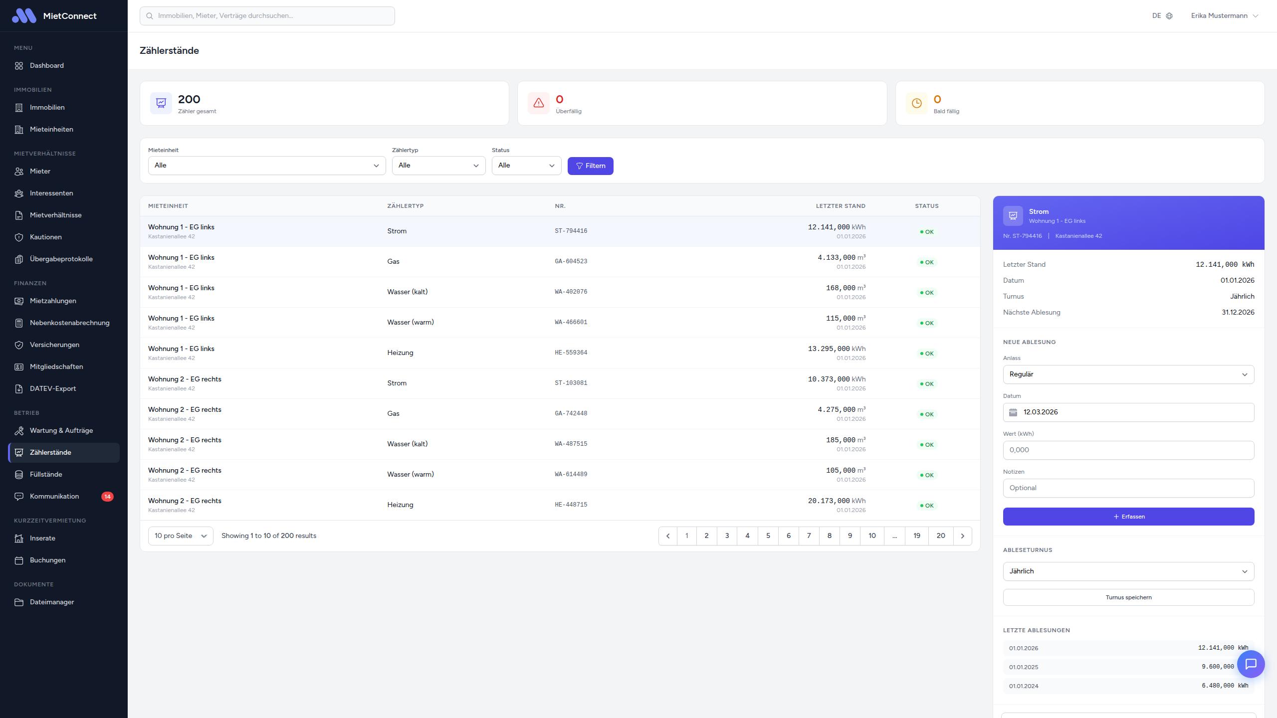 Formular zur Ablesung erfassen